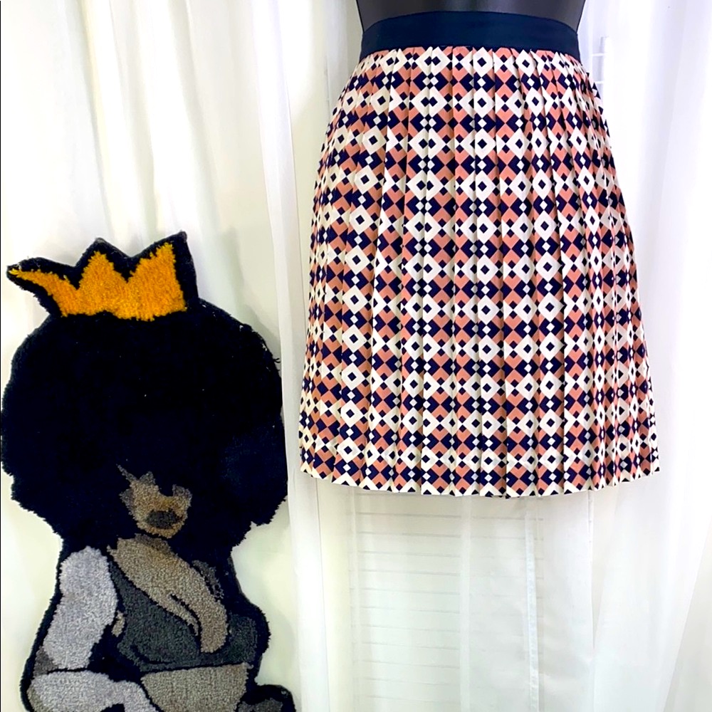 J.Crew Pink White Geometric Pleated Fully Lined A-Line Mini Skirt Size 8
